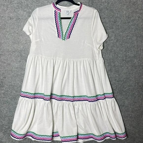 Crown & Ivy white whimsical tier nautical dress size large excellent condition - Picture 1 of 4